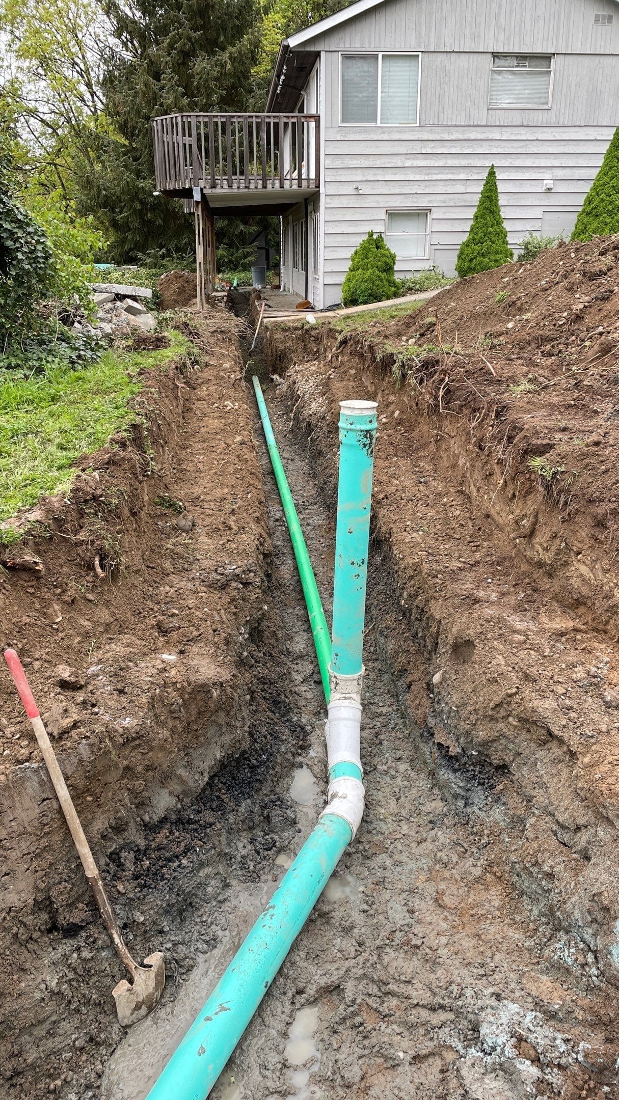The new sewer pipeline is placed and is ready for bedding gravel.